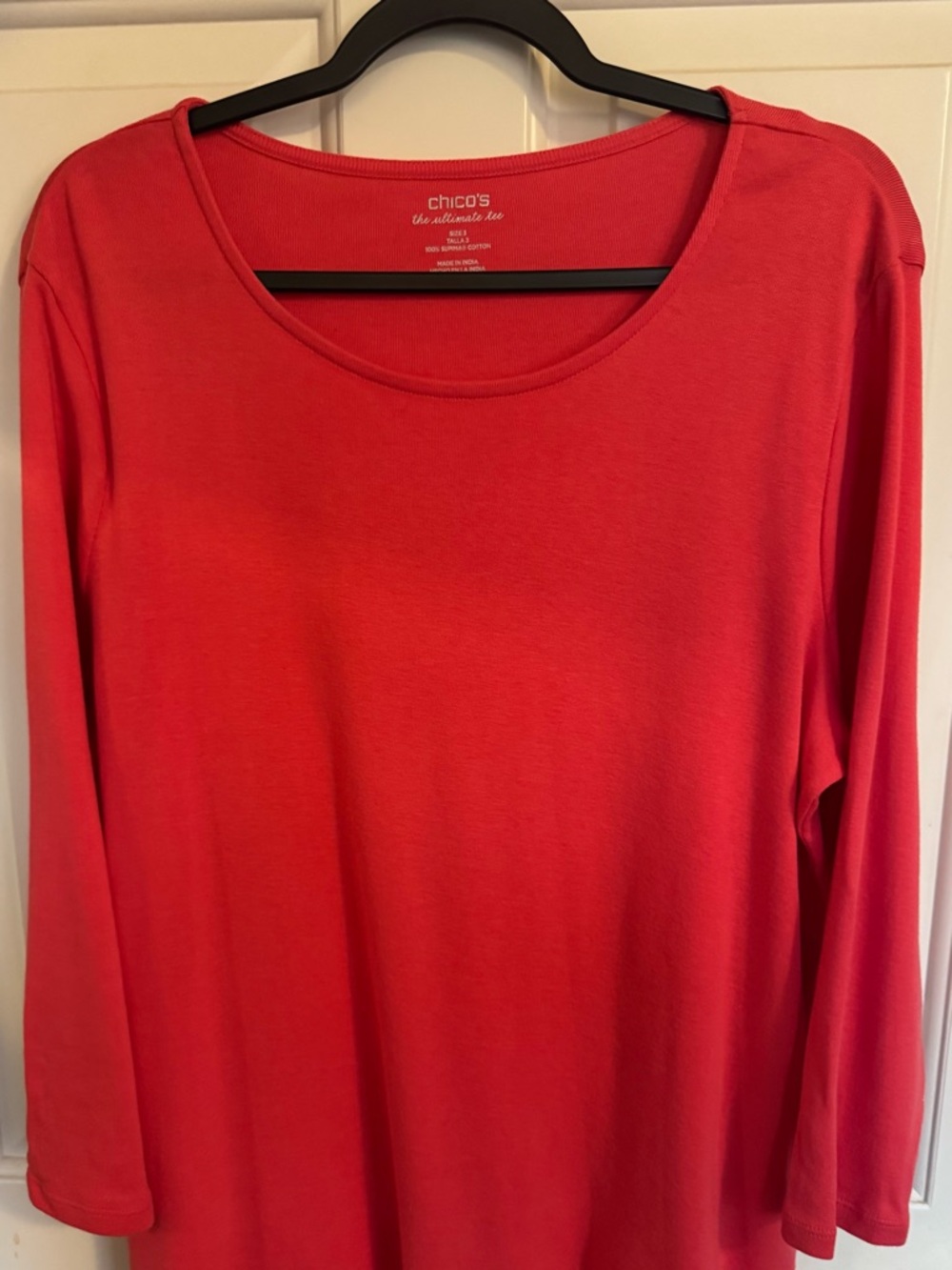 Chico's Tee 100% Cotton Ultimate Tee Scoop Neck Top in Coral Chico’s Size 3